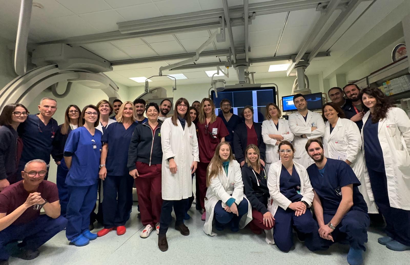 Vito Fazzi team in the angiography room, which includes neuroradiologists, neurologists, the 118’s team, and that one of the emergency room.